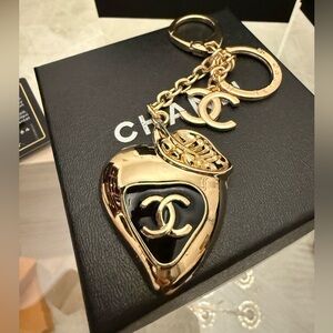 CHANEL Gold and Black Heart Logo Key Charm